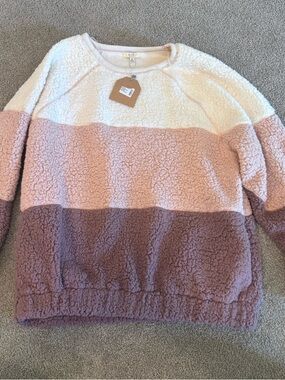 NWT kori long sleeve color block sherpa stretch pullover in mauve